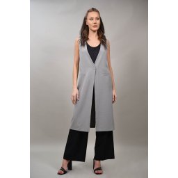 VESTA LUNGA IN STIL FORMAL CU NASTURE IN TALIE ALESSANDRA TALIE UNICA Gri
