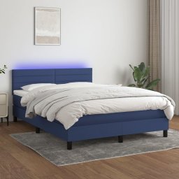 Pat cu arcuri, saltea si LED, albastru, 140x190 cm, textil GartenMobel Dekor