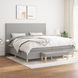 Pat box spring cu saltea, gri deschis, 200x200 cm, textil GartenMobel Dekor