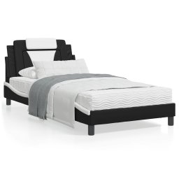 Cadru de pat cu tablie negru si alb 100x200cm piele artificiala GartenMobel Dekor