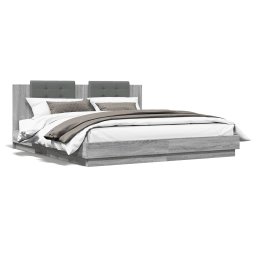 Cadru de pat cu tablie gri sonoma 200x200 cm lemn prelucrat GartenMobel Dekor