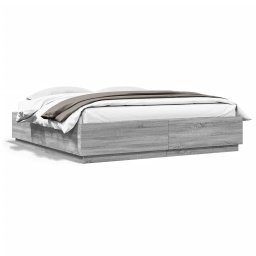 Cadru de pat cu lumini LED gri sonoma 200x200 cm lemn prelucrat GartenMobel Dekor