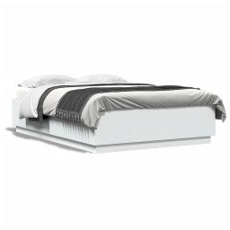 Cadru de pat cu lumini LED, alb, 150x200 cm, lemn prelucrat GartenMobel Dekor
