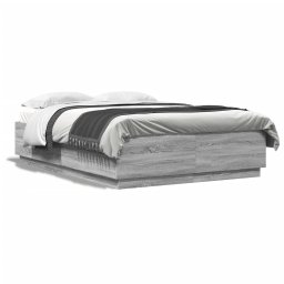 Cadru de pat cu lumini LED gri sonoma 120x200 cm lemn prelucrat GartenMobel Dekor