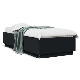 Cadru de pat cu lumini LED, negru, 90x200 cm, lemn prelucrat GartenMobel Dekor