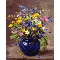Set pictura pe numere, cu sasiu, Buchet in vaza albastra, 40x50 cm