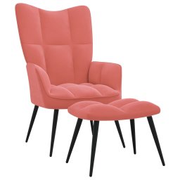 Scaun de relaxare cu taburet, roz, catifea GartenMobel Dekor