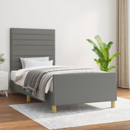 Cadru de pat cu tablie, gri închis, 90x190 cm, textil GartenMobel Dekor