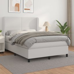 Pat box spring cu saltea, alb, 140x200 cm, piele ecologica GartenMobel Dekor