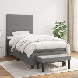 Pat box spring cu saltea, gri închis, 90x200 cm, textil GartenMobel Dekor