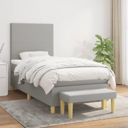 Pat box spring cu saltea, gri deschis, 90x190 cm, textil GartenMobel Dekor