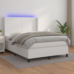 Pat cu arcuri, cu saltea si LED, alb, 140x190 cm, piele eco GartenMobel Dekor
