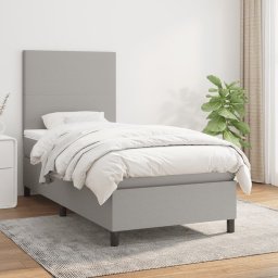 Pat box spring cu saltea, gri deschis, 90x190 cm, textil GartenMobel Dekor