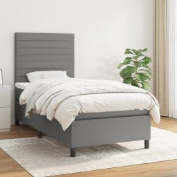 Pat box spring cu saltea, gri închis, 90x190 cm, textil GartenMobel Dekor