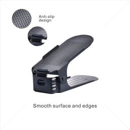 Set 6 buc, Suport antiderapant si ajustabil pentru depozitare o pereche de incaltaminte, PP, 6x25.5x11/17 cm, Negru