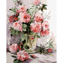 Set pictura pe numere, cu sasiu, Trandafiri diafani, 40x50 cm