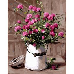 Set pictura pe numere, cu sasiu, Flori in ulcior, 40x50 cm
