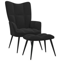 Scaun de relaxare cu taburet, negru, catifea GartenMobel Dekor