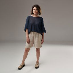 Pantaloni Scurți Lejeri Din In Șifonat – Talie Elastică Reglabilă - Crem