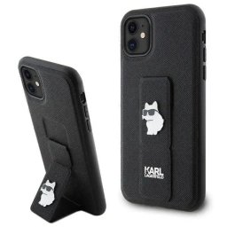 Husa Karl Lagerfeld Gripstand Saffiano Choupette Pins Case for iPhone 11 / Xr - Black