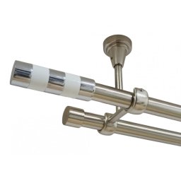 Galerie dubla cilindru alb fara inele prindere tavan 19/19 mm inox