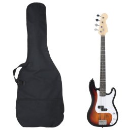 Chitara bass electrica începatori, cu husa, maro/alb, 4/4 46" GartenMobel Dekor