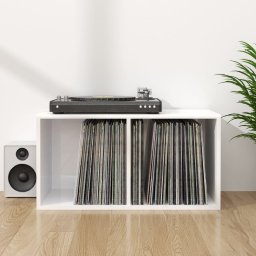 Cutie de depozitare viniluri, alb extralucios, 71x34x36 cm lemn GartenMobel Dekor