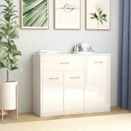 Servanta, alb extralucios, 88x30x70 cm, lemn prelucrat GartenMobel Dekor
