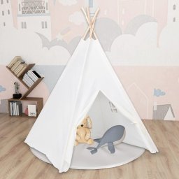 Cort de copii teepee cu geanta piersica, alb, 120x120x150 cm, GartenMobel Dekor