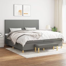 Pat box spring cu saltea, gri închis, 200x200 cm, textil GartenMobel Dekor