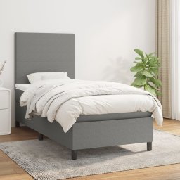 Pat box spring cu saltea, gri închis, 100x200 cm, textil GartenMobel Dekor