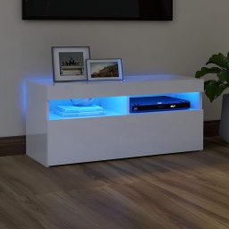 Comoda TV cu lumini LED, alb extralucios, 90x35x40 cm GartenMobel Dekor