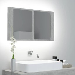 Dulap de baie cu oglinda & LED, gri beton, 80x12x45 cm acril GartenMobel Dekor