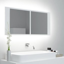 Dulap de baie cu oglinda si LED, alb, 100x12x45 cm, acril GartenMobel Dekor