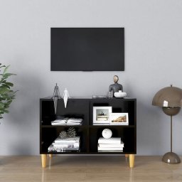 Comoda TV, picioare lemn masiv, negru, 69,5x30x50 cm GartenMobel Dekor