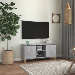 Comoda TV, picioare lemn masiv, gri beton, 103,5x35x50 cm GartenMobel Dekor