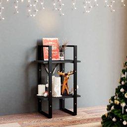 Biblioteca cu 2 rafturi, negru, 40x30x70 cm, lemn masiv de pin GartenMobel Dekor