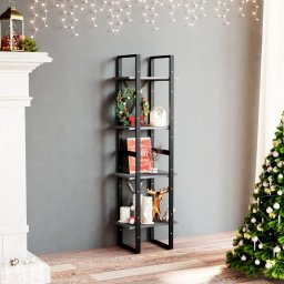 Biblioteca cu 4 rafturi, gri, 40x30x140 cm, lemn masiv de pin GartenMobel Dekor