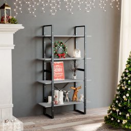 Biblioteca cu 4 rafturi, gri beton, 80x30x140 cm, PAL GartenMobel Dekor