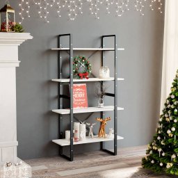 Biblioteca cu 4 rafturi, alb, 80x30x140 cm, lemn masiv de pin GartenMobel Dekor