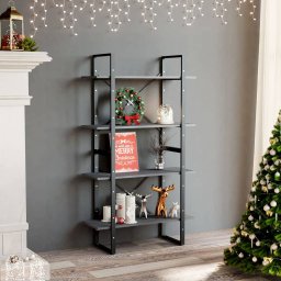 Biblioteca cu 4 rafturi, gri, 80x30x140 cm, lemn masiv de pin GartenMobel Dekor