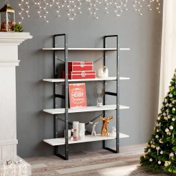 Biblioteca cu 4 rafturi, alb, 100x30x140 cm, lemn masiv de pin GartenMobel Dekor
