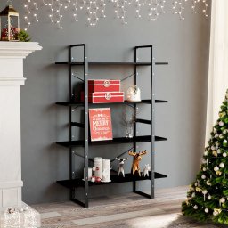 Biblioteca cu 4 rafturi, negru, 100x30x140 cm, lemn masiv pin GartenMobel Dekor