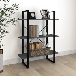 Biblioteca cu 3 rafturi, gri, 80x30x105 cm, lemn masiv de pin GartenMobel Dekor
