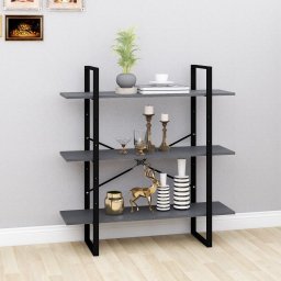 Biblioteca cu 3 rafturi, gri, 100x30x105 cm, lemn masiv de pin GartenMobel Dekor