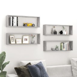 Rafturi de perete cub, 4 buc., gri beton, 80x15x26,5 cm, PAL GartenMobel Dekor