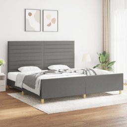 Cadru de pat cu tablie, gri închis, 200x200 cm, textil GartenMobel Dekor