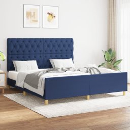 Cadru de pat cu tablie, albastru, 160x200 cm, textil GartenMobel Dekor