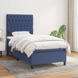 Pat box spring cu saltea, albastru, 90x190 cm, textil GartenMobel Dekor