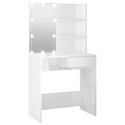 Masa de toaleta cu LED, alb extralucios, 74,5x40x141 cm GartenMobel Dekor